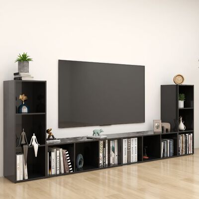 vidaXL TV Cabinets 4 pcs High Gloss Black 42.1"x13.8"x14.6" Engineered Wood