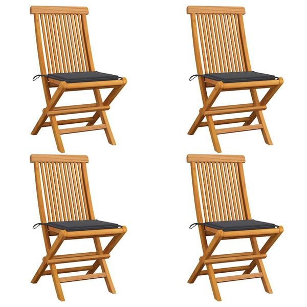 vidaXL Garden Chair Set of 4 Anthracite Teak Wood, Polyester Standard
