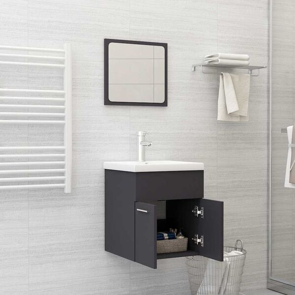 vidaXL Bathroom Furniture Set Grey, White Engineered wood, Ceramic Small