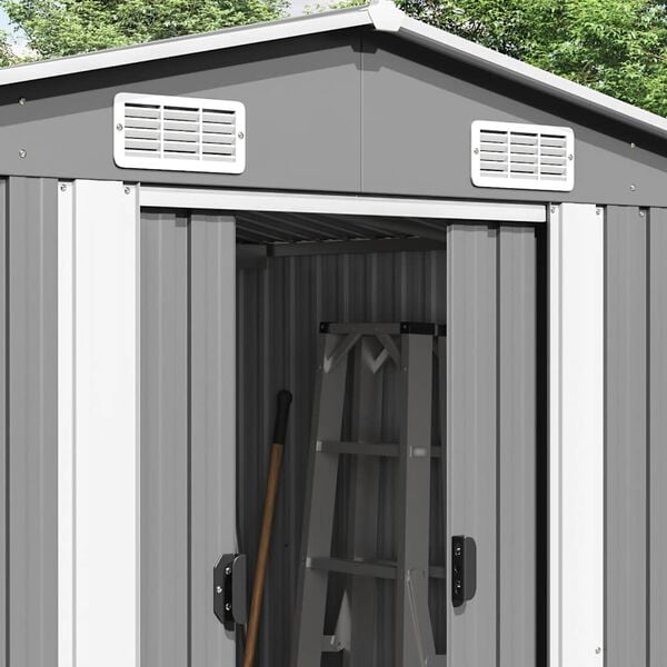 vidaXL Garden Shed Metal Grey Galvanized Steel 101.2 x 192.3 x 71.3 in