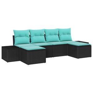 vidaXL Garden Sofa Set 4 pcs Black and Turquoise Poly Rattan