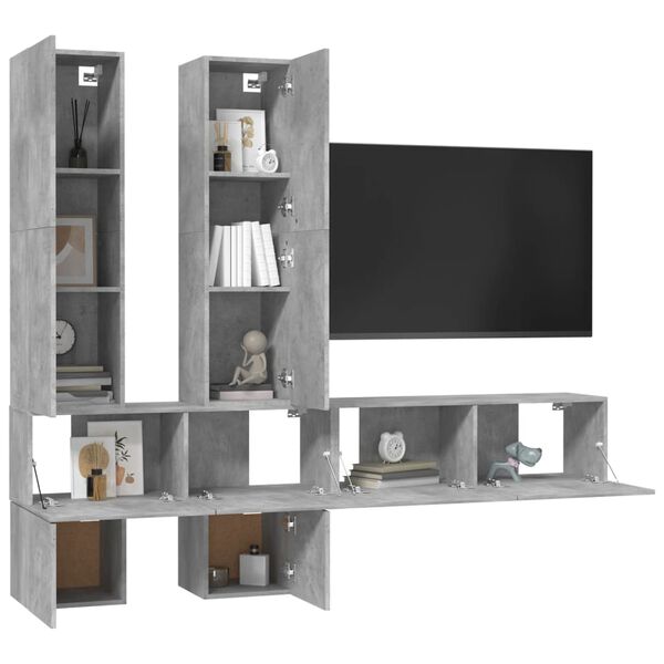 vidaXL 6 Piece TV Stand Set Concrete Gray Engineered Wood