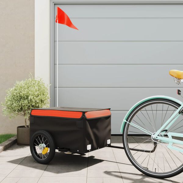 vidaXL Bike Trailer Black and Orange 66.1 lb Iron