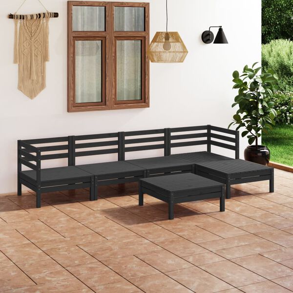 vidaXL Garden Lounge Set Black Solid pine wood Large Modular