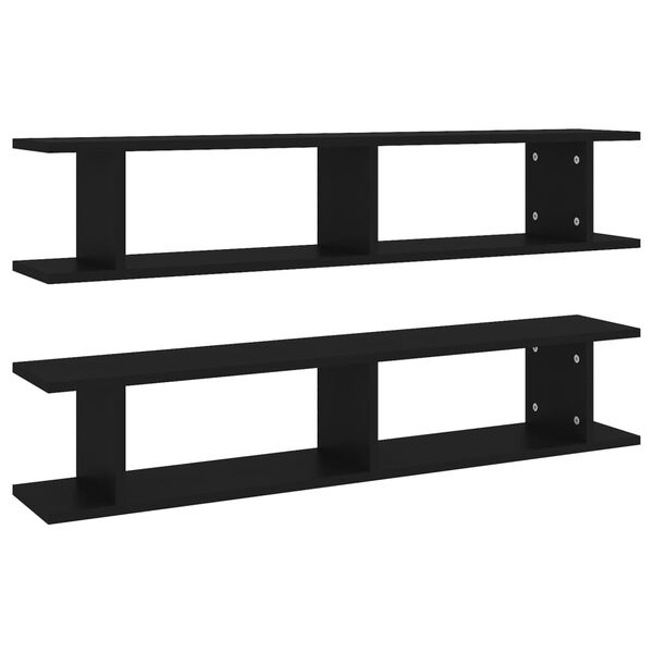vidaXL Wall Shelf Set of 2 Black Engineered wood Wall Shelf