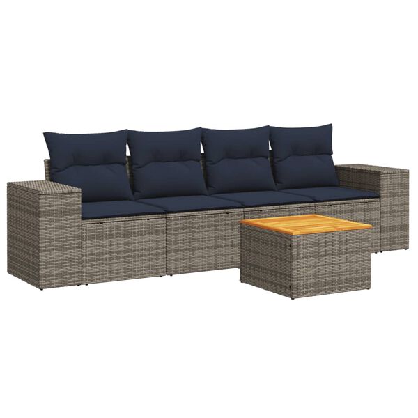 vidaXL 5 Piece Patio Sofa Set with Cushions Gray Poly Rattan