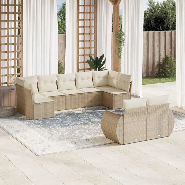 vidaXL Garden Sofa Set Beige PE rattan, powder-coated steel, 100% polyester