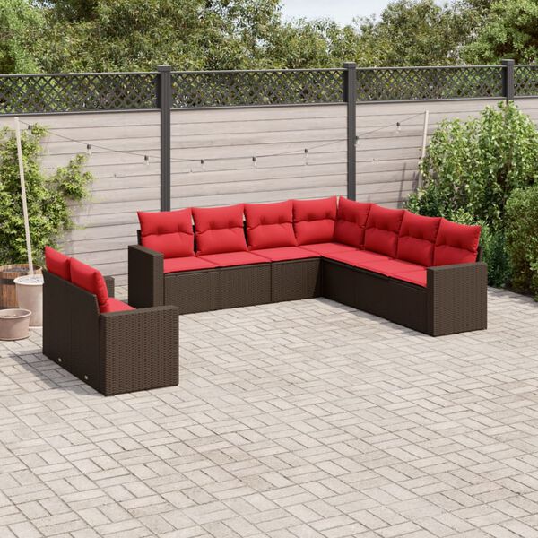 vidaXL 9 Piece Patio Sofa Set with Cushions Brown Poly Rattan
