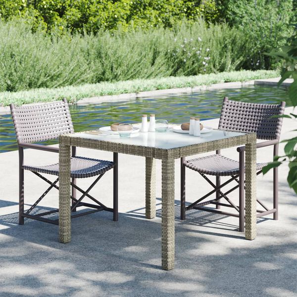 vidaXL Patio Table 35.4"x35.4"x29.5" Tempered Glass and Poly Rattan Gray