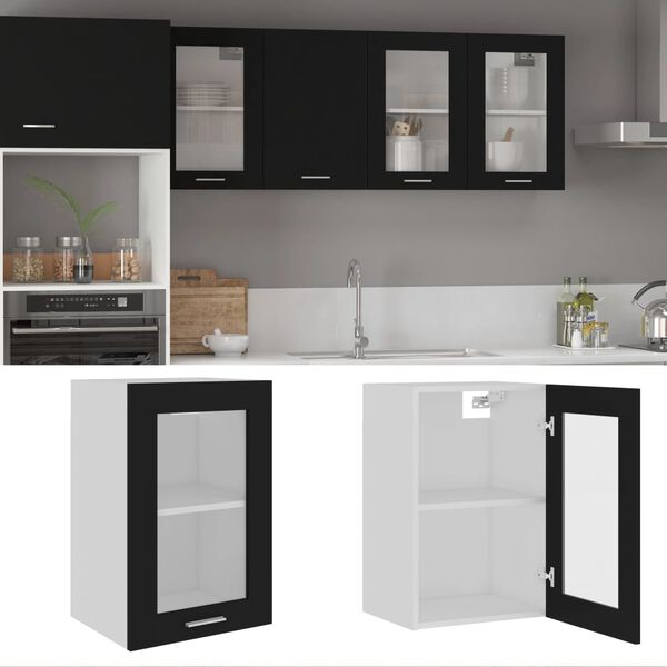vidaXL Hanging Glass Cabinet Black Engineered wood, glass