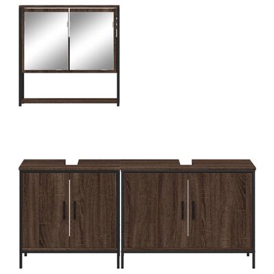 Single dark wood wall cabinet with two mirrors on top and a long dark wood sideboard with two doors.