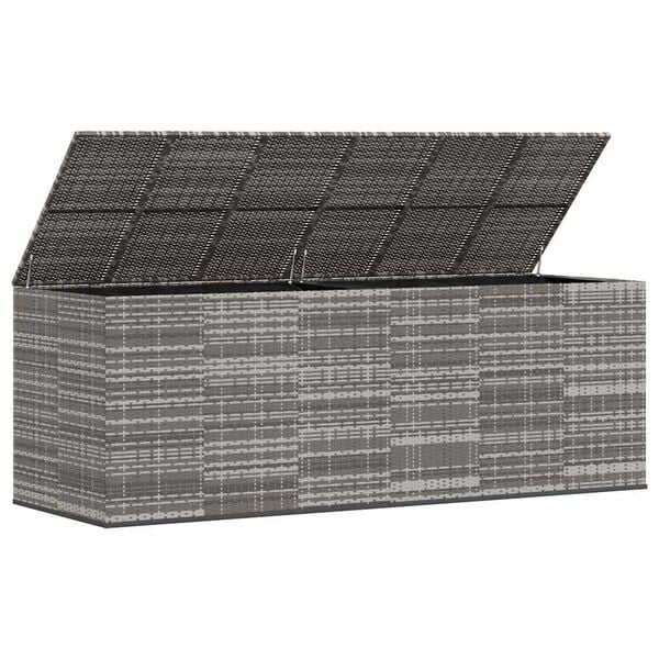 vidaXL Cushion Box Grey PE rattan, powder-coated steel Large Cushion Box