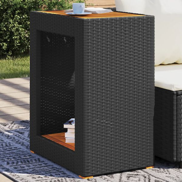 vidaXL Garden Side Table Black and Brown PE Rattan Small Durable