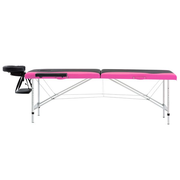 vidaXL 2-Zone Foldable Massage Table Aluminum Black and Pink