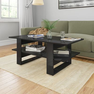 vidaXL Coffee Table High Gloss Black 43.3"x21.7"x16.5" Engineered Wood
