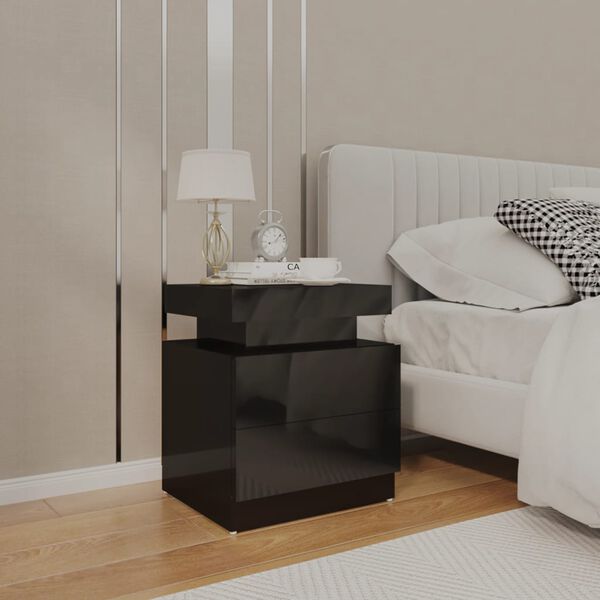 vidaXL Bedside Cabinet High gloss black Engineered wood Medium