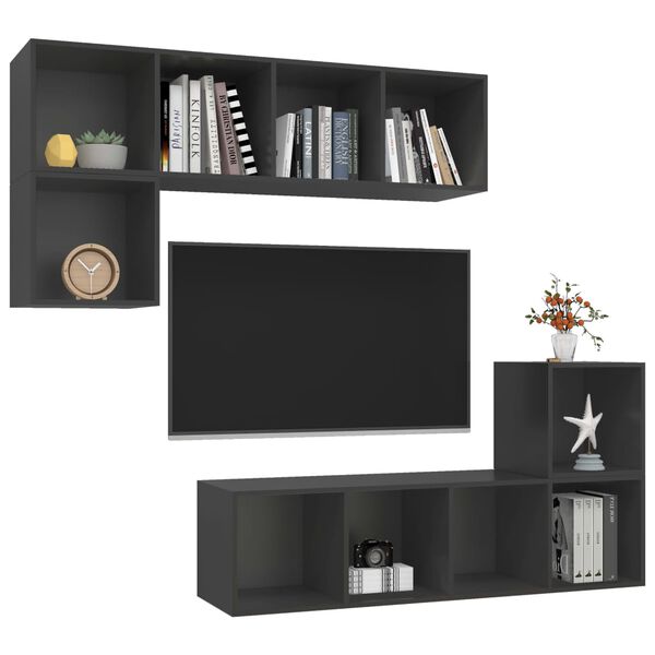 vidaXL TV Cabinet Set Grey Engineered wood Medium TV Cabinet Set