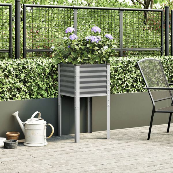 vidaXL Garden Planter Gray Steel Large Tough Garden Planter Square