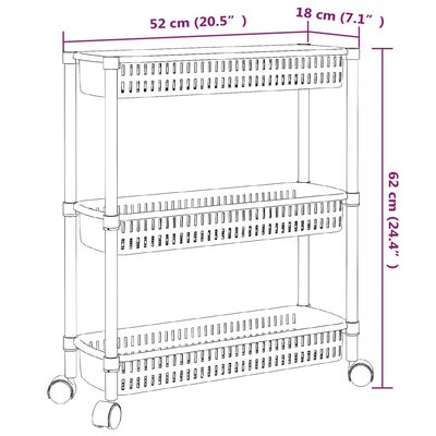 vidaXL 3-Tier Storage Trolley Silver and White Aluminum