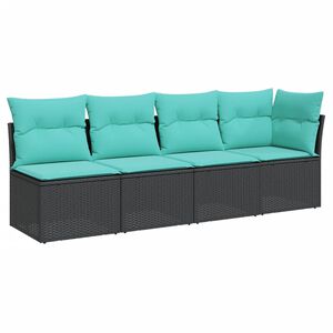 vidaXL Garden Sofa Black PE rattan 4-Seater Adjustable Feet