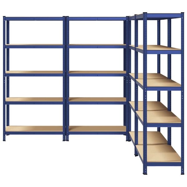 vidaXL 5-Layer Storage Shelves 4 pcs Blue Steel&Engineered Wood