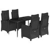 vidaXL 5 Piece Patio Dining Set with Cushions Black Poly Rattan
