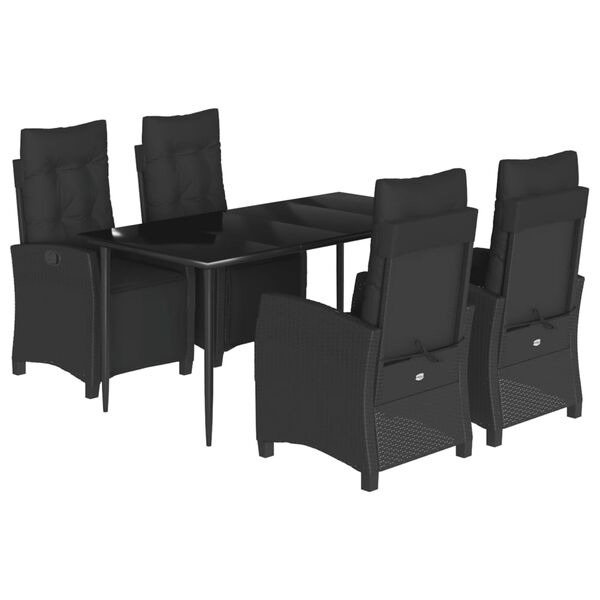 vidaXL 5 Piece Patio Dining Set with Cushions Black Poly Rattan