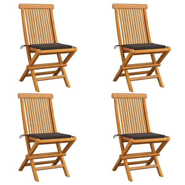 vidaXL Garden Chair Set of 4 Taupe Teak Wood Standard Foldable