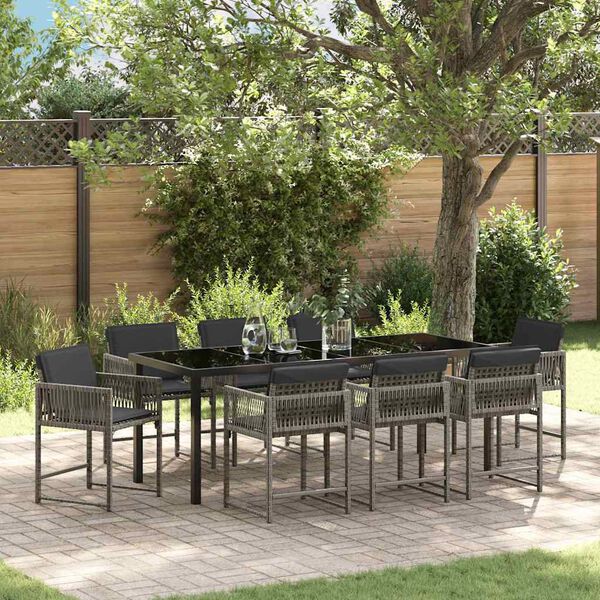 vidaXL Garden Dining Set 9 pcs Grey Poly Rattan