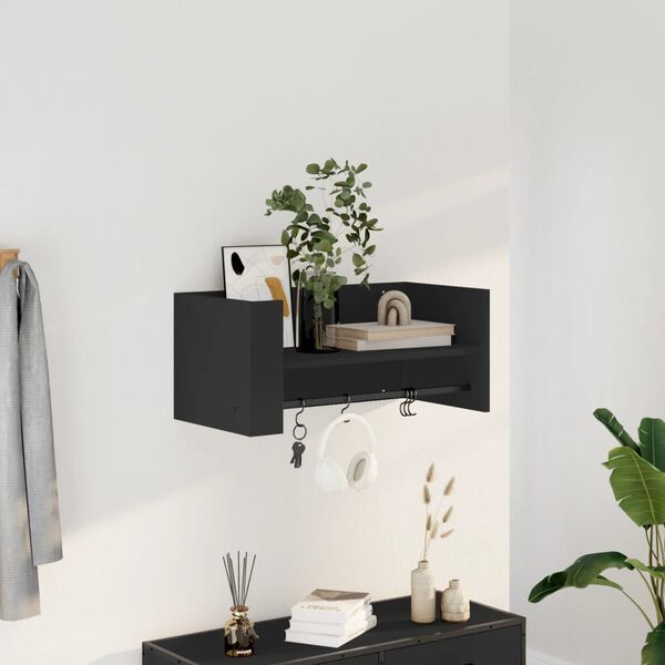 vidaXL Wall Shelf Black Engineered wood Medium Wall Shelf Rectangular