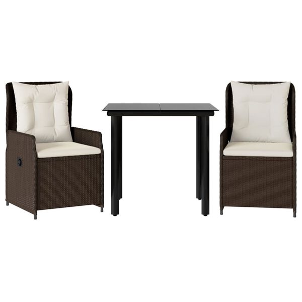vidaXL 3 Piece Patio Dining Set with Cushions Brown Poly Rattan