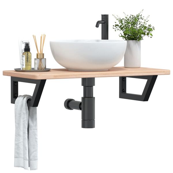 vidaXL Basin Shelf Wall Mounted Steel and Solid Wood Oak