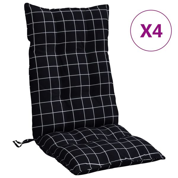vidaXL Highback Chair Cushion Set of 4 Black with check pattern