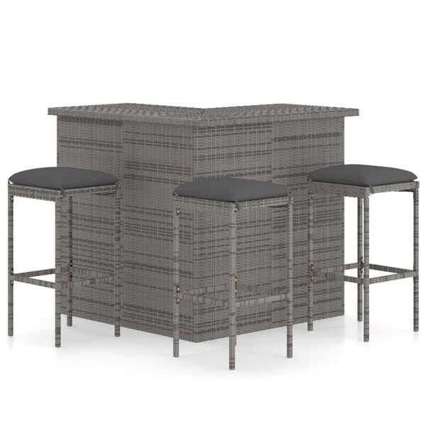 vidaXL Garden Bar Set Grey Poly rattan, powder-coated steel, 100% polyester
