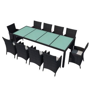 vidaXL Patio Furniture Set Set of 10 Black Poly Rattan Set of 11