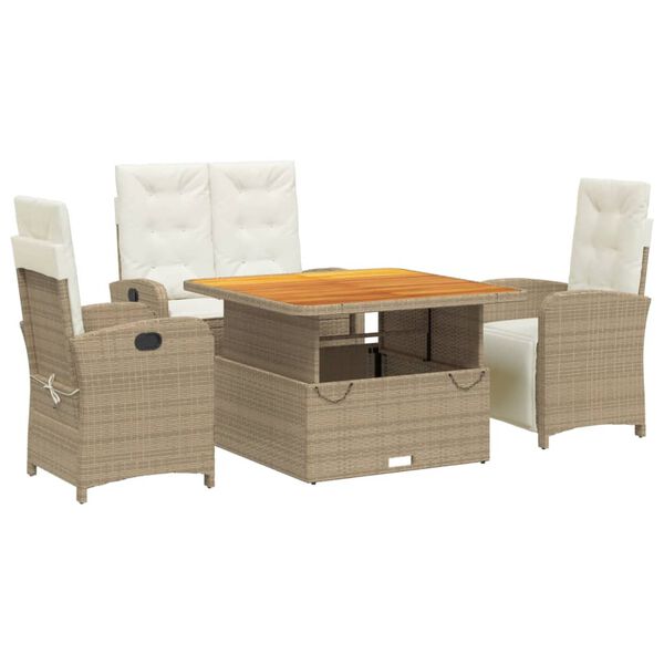 vidaXL 4 Piece Patio Dining Set with Cushions Beige Poly Rattan