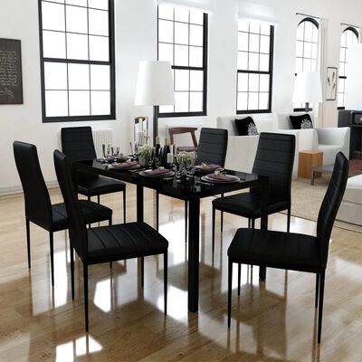 Dining Set 6 Black Chairs + 1 Table Contemporary Design