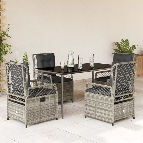 vidaXL Garden Dining Set Grey PE rattan 5 Piece Set Adjustable Armrests