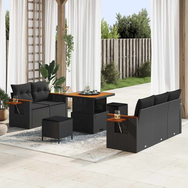 vidaXL Garden Sofa Set 8 pcs Black Poly Rattan and Powder-Coated Steel
