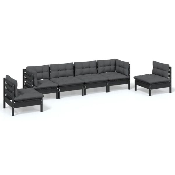vidaXL Garden Lounge Set Black Solid pine wood, fabric (100% polyester)
