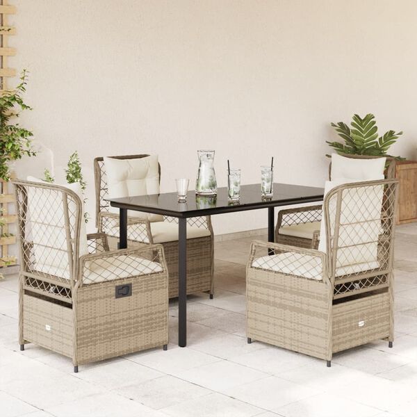 vidaXL 5 Piece Patio Dining Set with Cushions Beige Poly Rattan