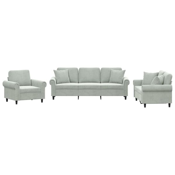 vidaXL Sofa Set Light Gray Velvet (100% polyester), metal, plywood Large
