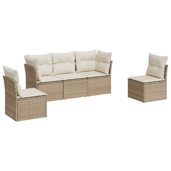 vidaXL Garden Sofa Set Beige PE Rattan 5-Piece Modular Garden Sofa Set