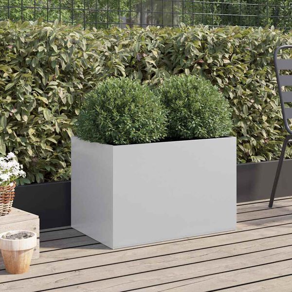 vidaXL Planter Silver Galvanized Steel Medium Decorative Inlays