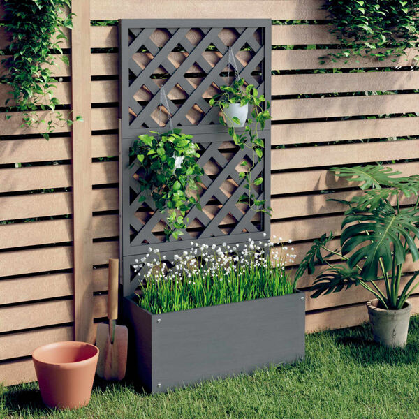 vidaXL Trellis Planter Grey Wood-plastic composite Tall Planters