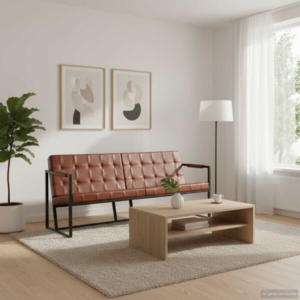 vidaXL Sofa Brown Goat Leather, Powder-Coated Steel 3-seater Industrial