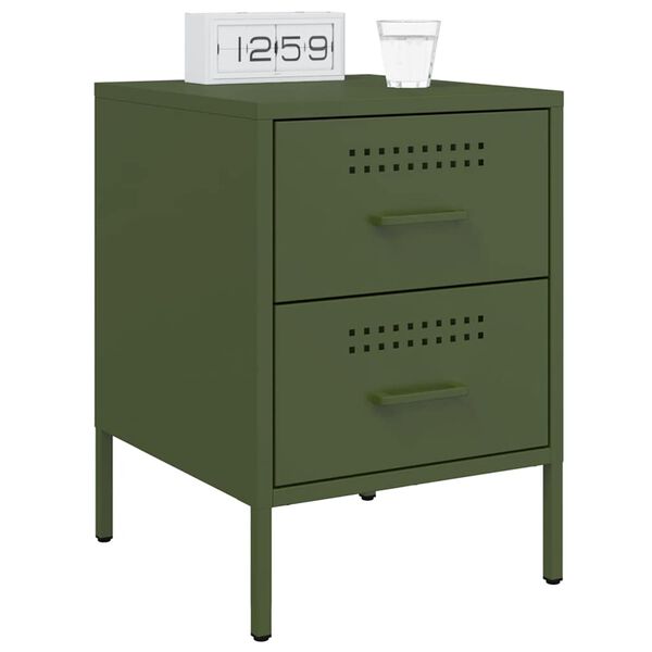vidaXL Bedside Cabinet Set of 2 Olive green Steel Medium Storage