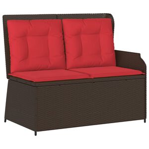 vidaXL Reclining Patio Bench Brown PE Rattan, Powder-Coated Steel, Polyester