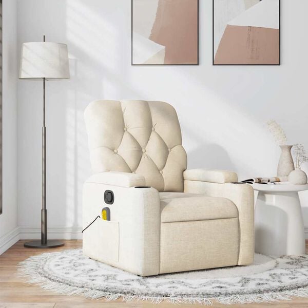 vidaXL Massage Recliner Chair Cream Polyester Fabric Standard