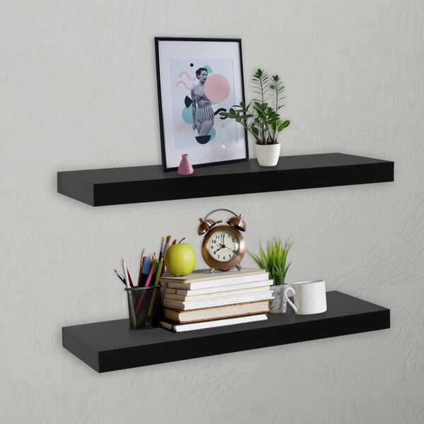 vidaXL Wall Mounted Shelf Set of 2 Black MDF 23.6 in x 7.9 in x 1.5 in